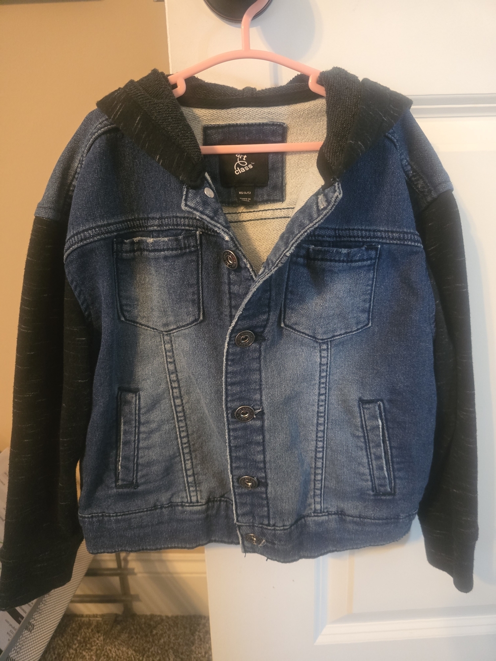 art class Blue Denim Jacket with Black Hood & Sleeves